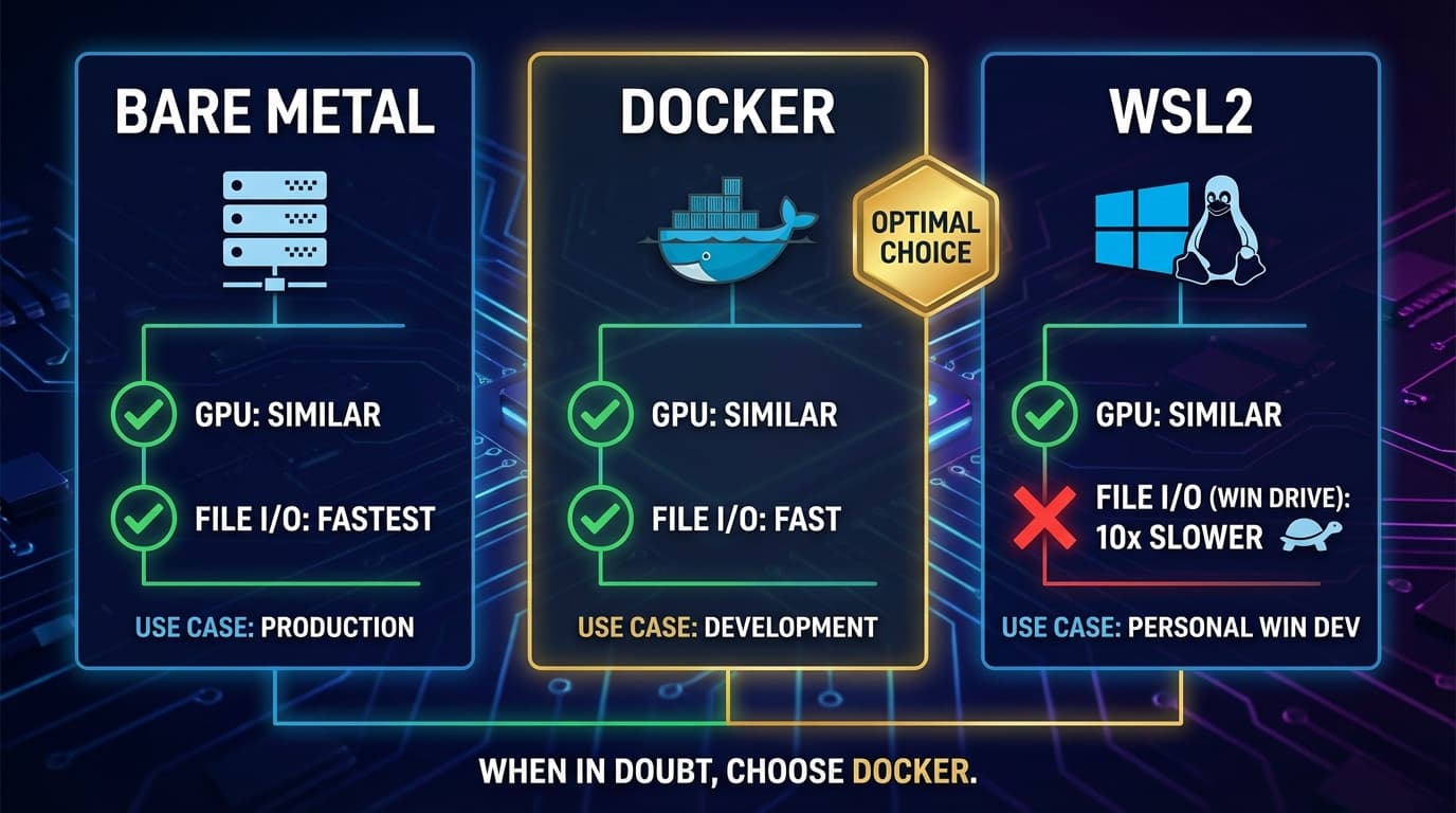 AI構築ノウハウ: Docker, ベアメタル, WSLの環境差分を比較してみた